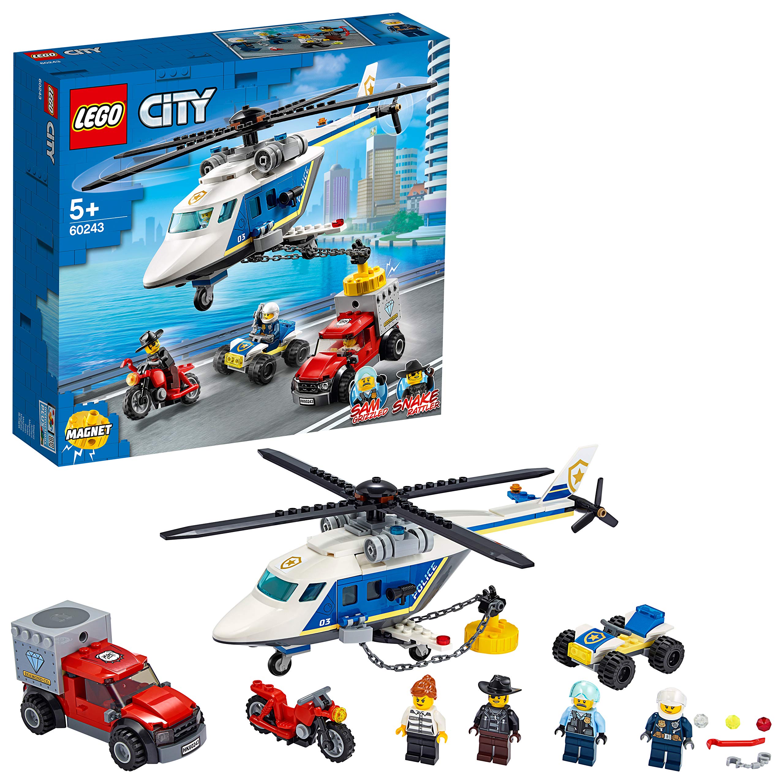 

LEGO City Полицейская погоня на вертолете 60243, Игрушечные блоки, Подарок, Полицейский вертолет, для мальчиков и девочек, от 5 лет