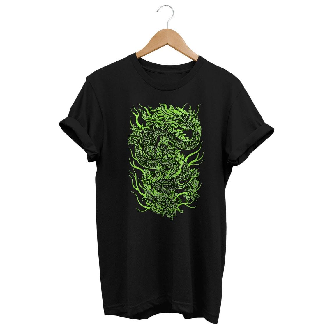 Green Dragon T-Shirt Mens Womens Tees Top, Japanese Aesthetic, Tattoo Art Outfit, Edgy Clothing, L