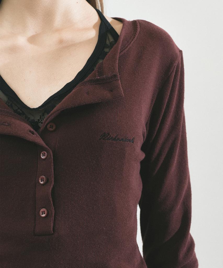 NICK&NICOLE Button Henley Long Sleeve Top_Wine