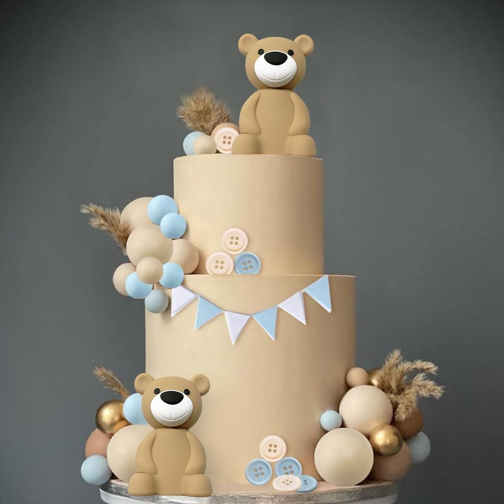 33Pcs Balls Cake Decorations 3D Bear Balls Cake Toppers for Boy Girl Baby Shower Birthday Gender Reveal Wedding Party Supplies