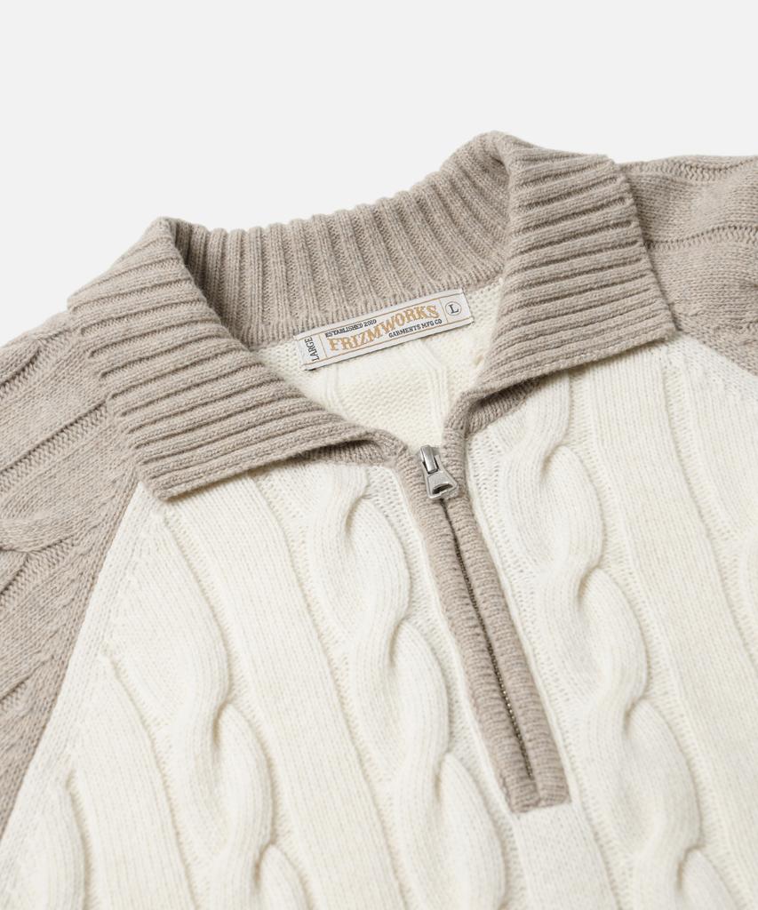 FRIZMWORKS Wool Cable Raglan Half Zip Knit _ Oatmeal