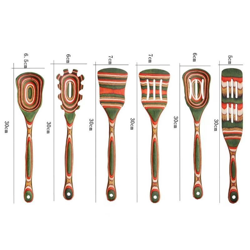 High Temperature Resistant Colored Wood Kitchen Utensils Set Anti-scalding Colander Wooden Anti-mildew Salad Spoon Mixing Spoon Wooden Kitchen Tools
