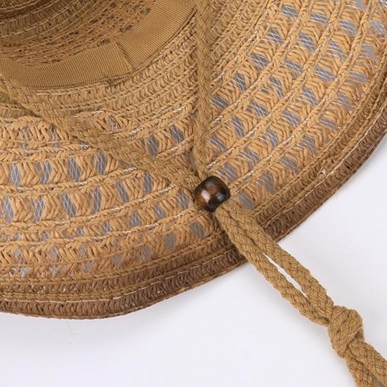 Jazz Hat Hollow Design Wide Brim Sun Hat Adjustable Drawstring Cowboy Hat Breathable Lightweight Summer Outdoor Hat