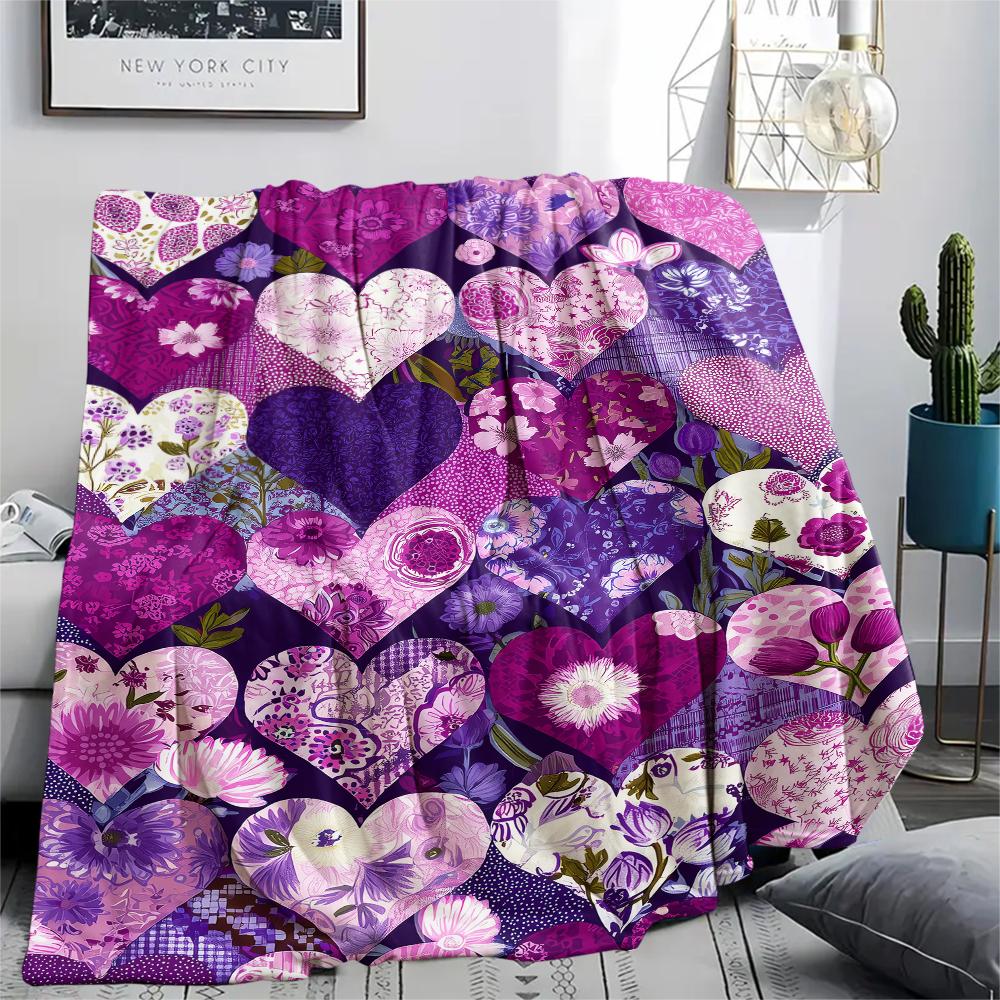 purple heart Print Flannel Blanket,High quality Comfortable for All Seasons,Home Decor,Warmth and Comfort,Perfect for Christmas Gifts