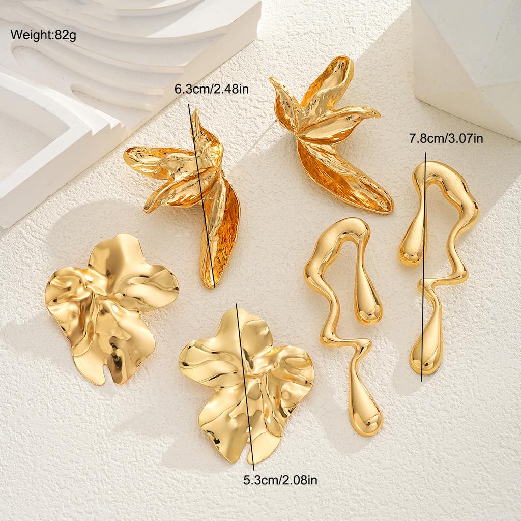 6Pcs/Set Retro Gold Color Irregular Long Earrings for Women Geometric Creative Piercing Earring Fashion Aesthetics Party Jewelry