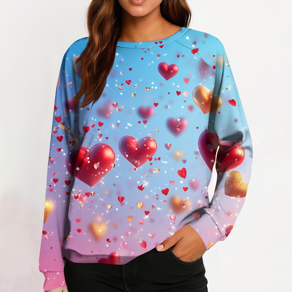 Damenmode Lässig Langarm Bedruckter Halsausschnitt Sweatshirt-Oberteil