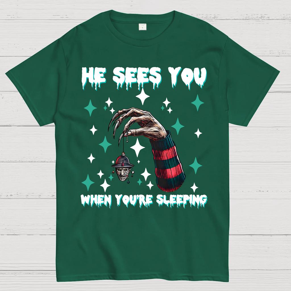 Horror Christmas He Sees You When You Are Sleeping Cotton Summer Casual Cool Loose T-Shirt