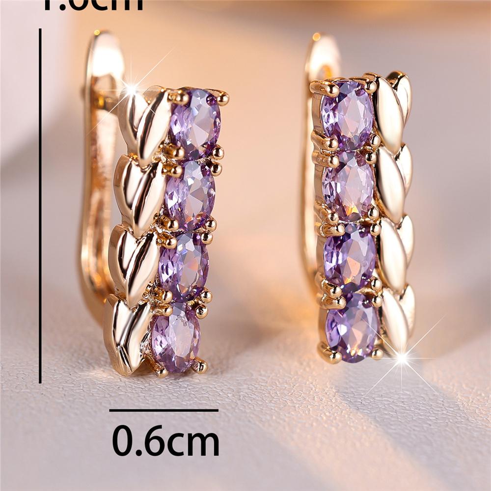 Charm Female Purple Crystal Zircon Stone Wheat Hoop Earrings Gold Color Simple Wedding Jewelry For Women