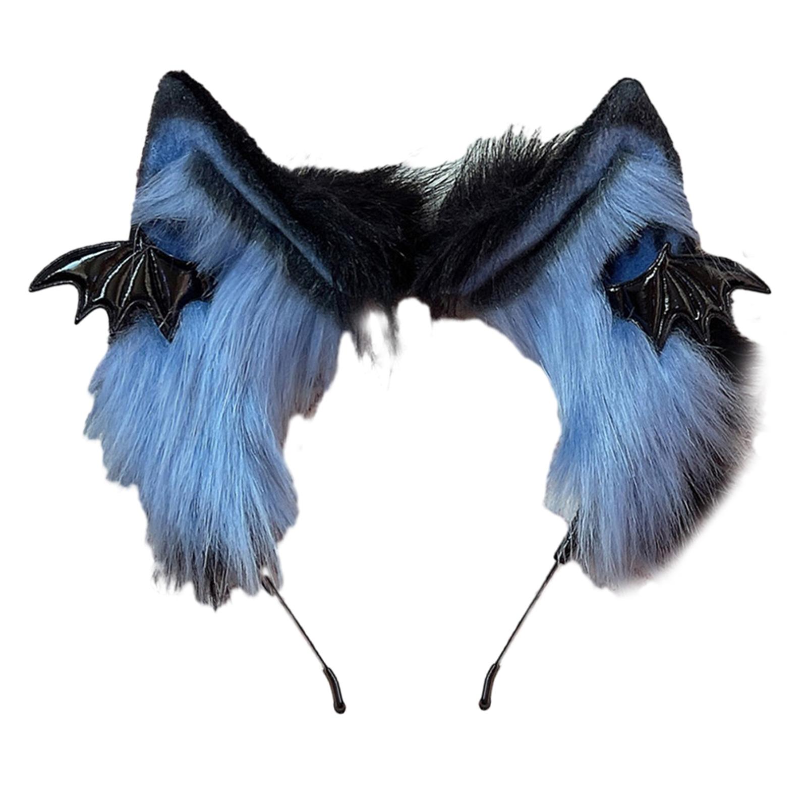 

Plush Cat Ear Headband with Mini Bat Wing Plush Cat Headband for Anime Theme Gatherings Christmas Gift for Girls синий