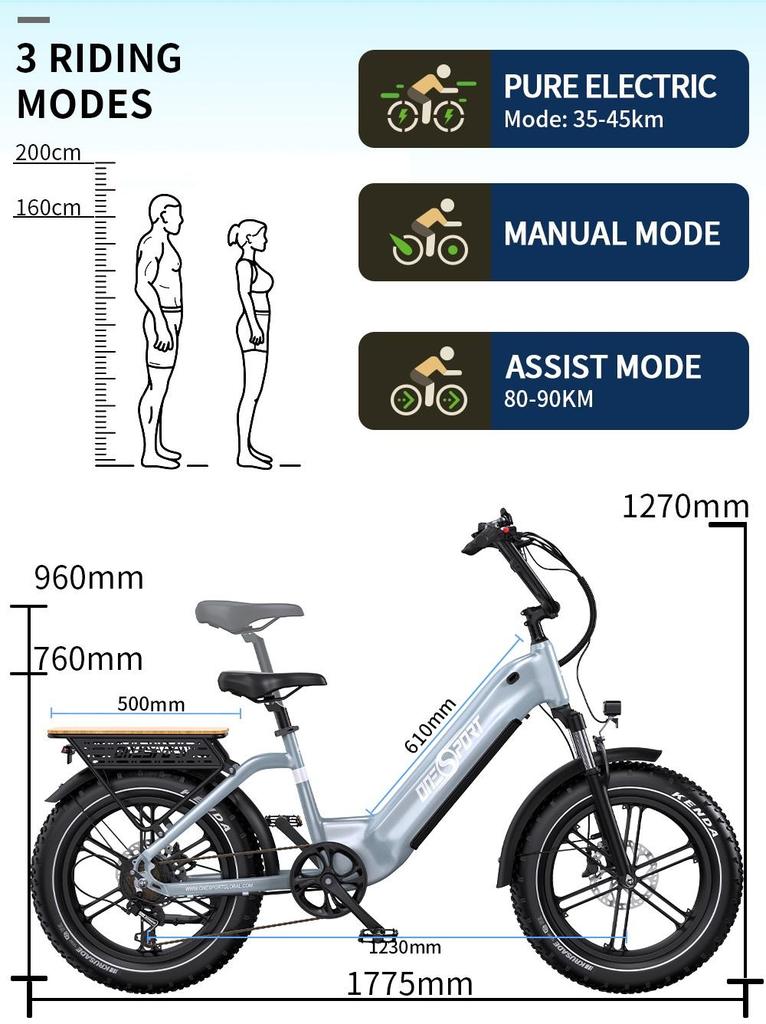 ONESPORT OT08 Electric Bicycle 20" 500W Motor Dual Disc Brakes Shimano 7 Speed LCD Display All Terrain Electric Bike