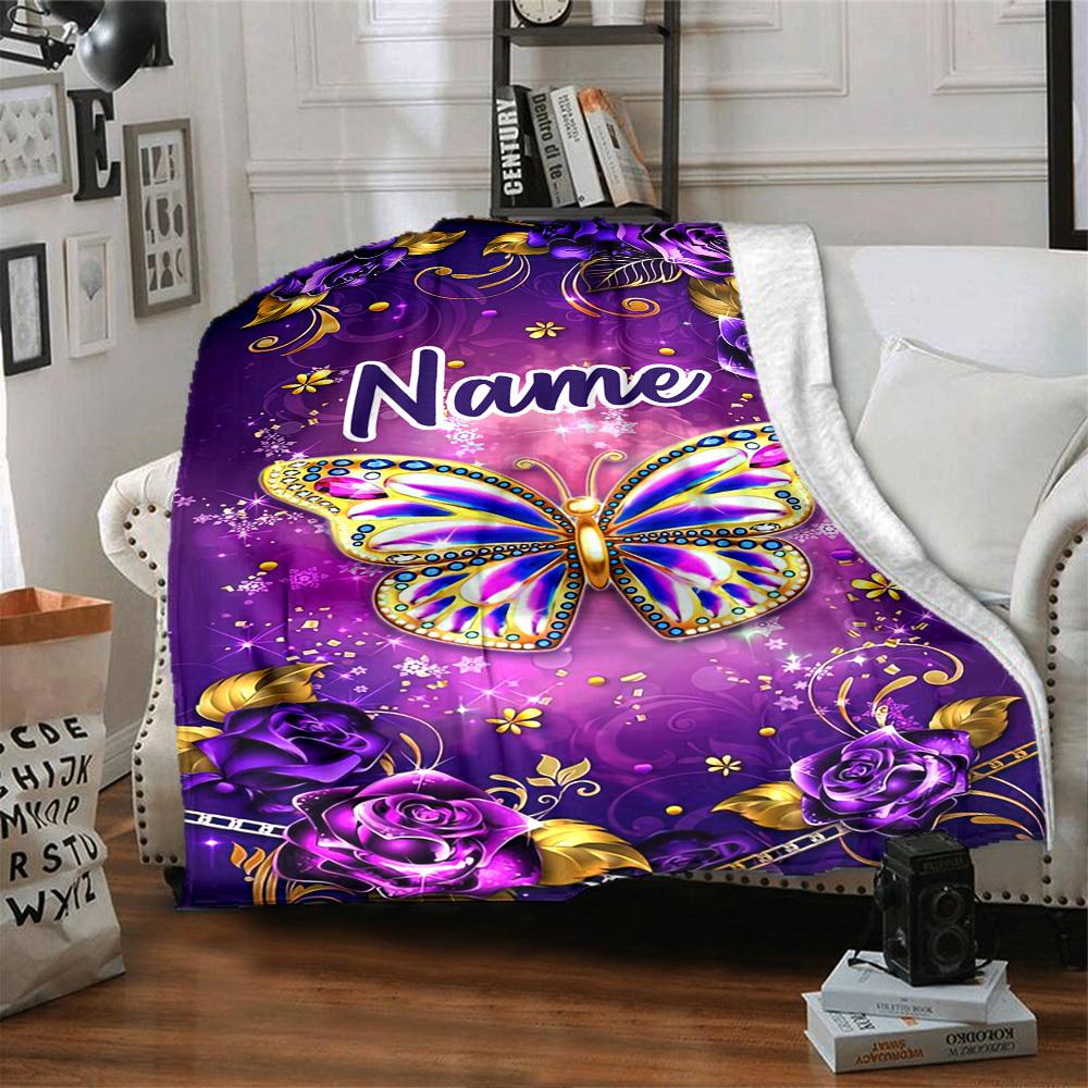 Home Customize Your Name Blankets Luxurious Butterfly Floral Design Soft Cozy Allseason Blanket For Picnics Sofa Office Bed Living Room Perfect Gift