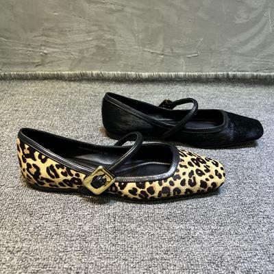 European and American Design Single Shoes 2024 Spring Autumn New Leopard Pattern Low Heel Mary Jane Strap Women's Single Shoes