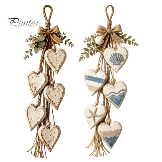 Decorative Living Room Art Farmhouse Hanging Heart Wall Decor with 5 Layer Wooden Hearts, Vintage Boho Wood Natural Accent Trinket Shelf for Bedroom,