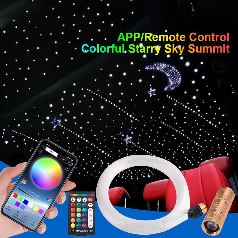 16W Twinkle RGB Car Interior Ceiling Starry Sky Decoration LED Fiber Optic Light Refit Roof Star Lights APP Music Remote Control