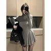 Pure Desire Spice Girl Turtleneck Versatile Long-sleeved Dress Women's Autumn and Winter New Waist Fluffy Skirt, Thin Bottom Skirt Short Skirt