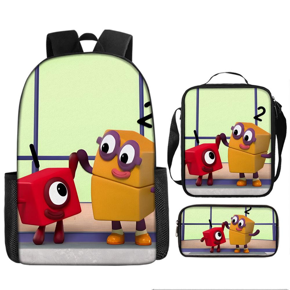 Digital Building Block Numberblocks School Bag Large Capacity Polyester Backpack Satchel Bag Pencil Bag Backpack Three-Piece Set