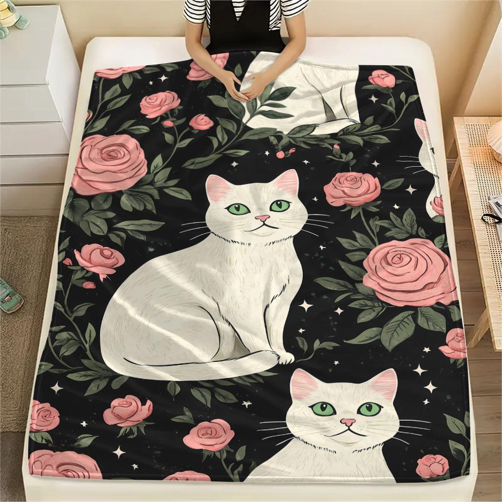 Cartoon Images of Cats Dogs Print Flannel Blanket,High Quality Comfortable for All Seasons,Home Decor,Warmth and Comfort,Perfect for Christmas Gifts