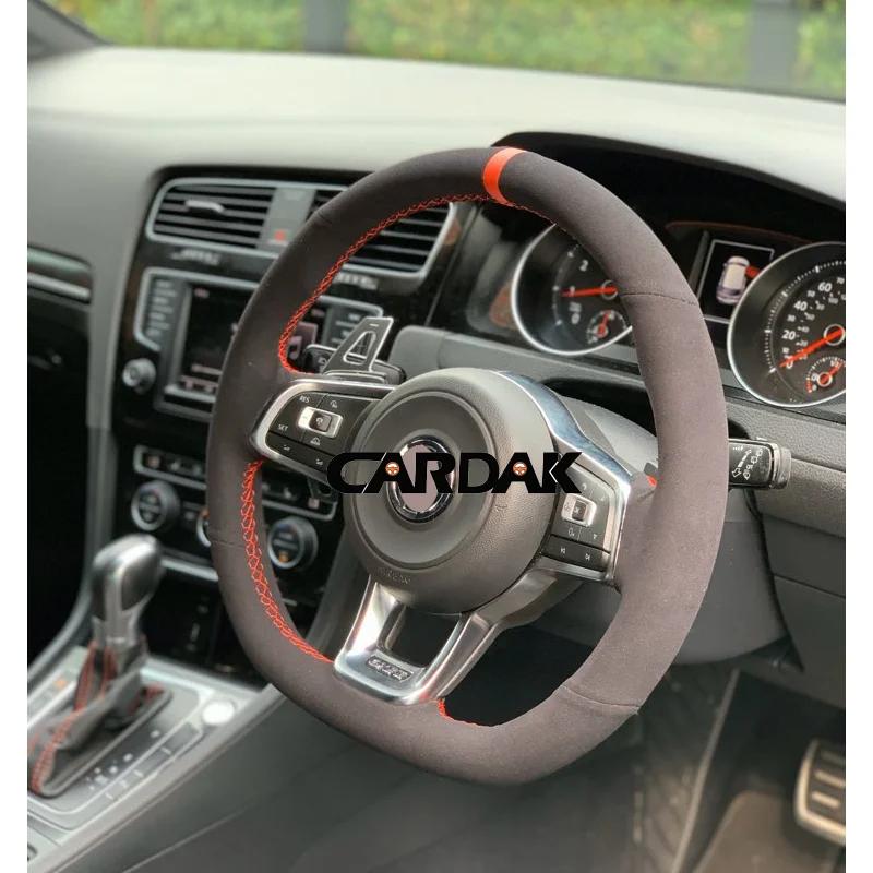 CARDAK Schwarzes Wildleder Leder Auto Lenkradbezug für Volkswagen Golf 7 MK7 GTI R VW Polo Scirocco 2015 2016