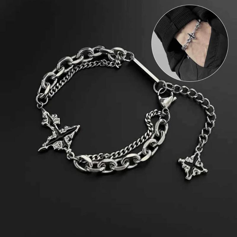 1Pc Dark Cross Charm Bracelet Men Fashion Punk Style Titanium Steel Not Fading Women Bracelet Jewelry Accessories