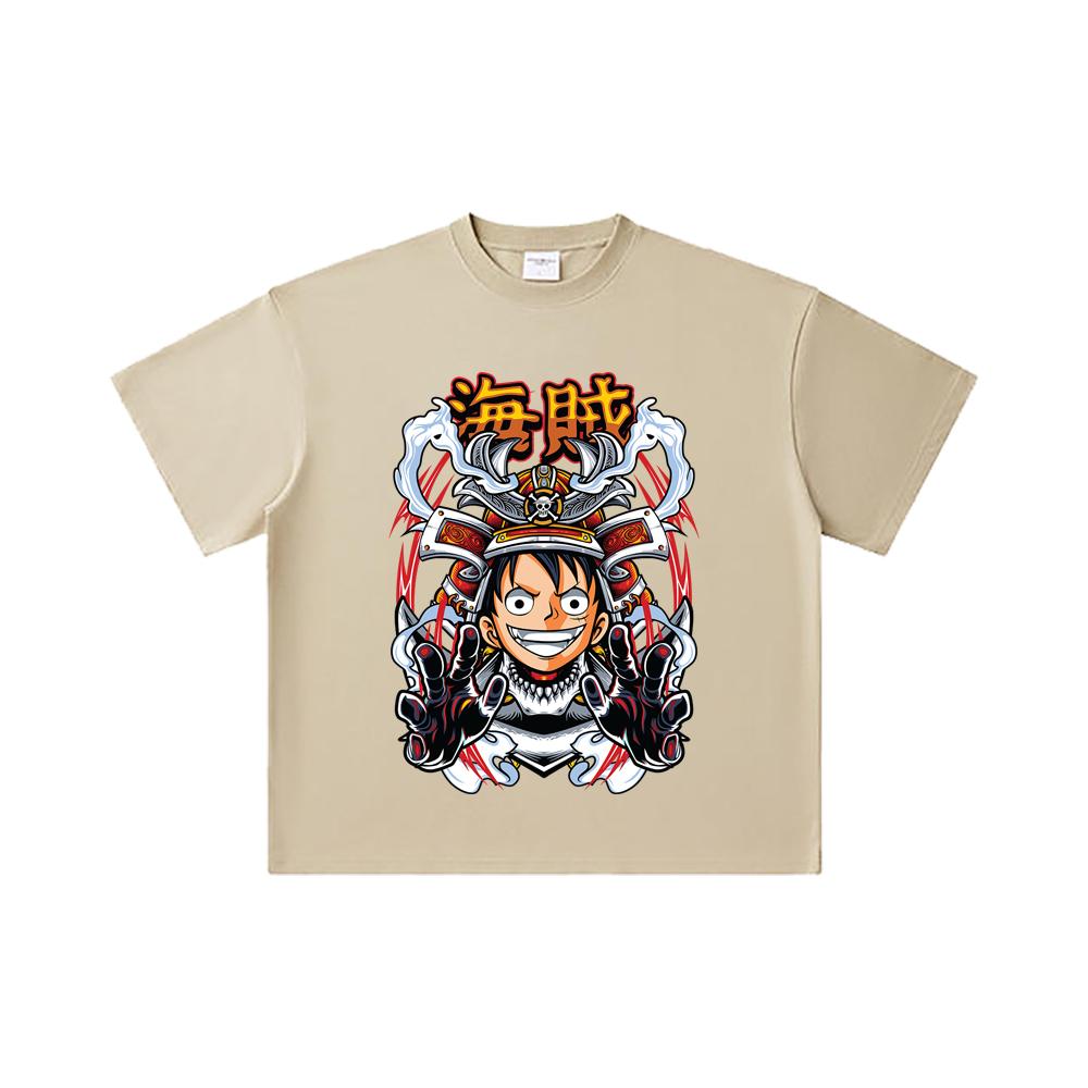 260 GSM Double Yarn 32 Count 100% Cotton One Piece V70 Luffy Samurai Print Unisex Heavy Cotton T Shirt