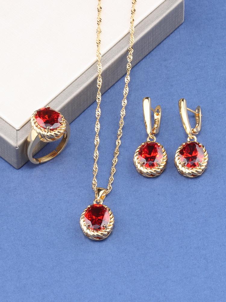 Romantic Wedding Fashion Women Accessories Necklace And Earrings Ring Colorful Zircon Sets  Gold Plated Jewelry For You Gift