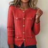 Women's Fashion Casual Single-Breasted Multi-Button Thickened Flower Loose Cardigan Round Neck Long Sleeve Knitted Cardigan Sweater Jacket