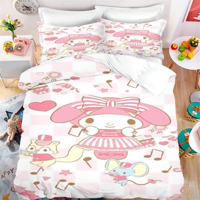 MINISO Cartoon Bettbezug My Melody für Jungen und Mädchen Sanrio Doppelbett 3-teiliges Set mit Druck Heimtextilien Maßgefertigt King Size