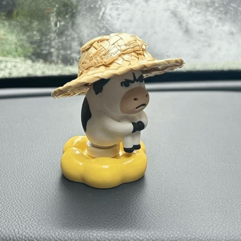 3D Printed Grass Cow Figure Mini Cows Car Ornament Cute Cow Doll Center Console