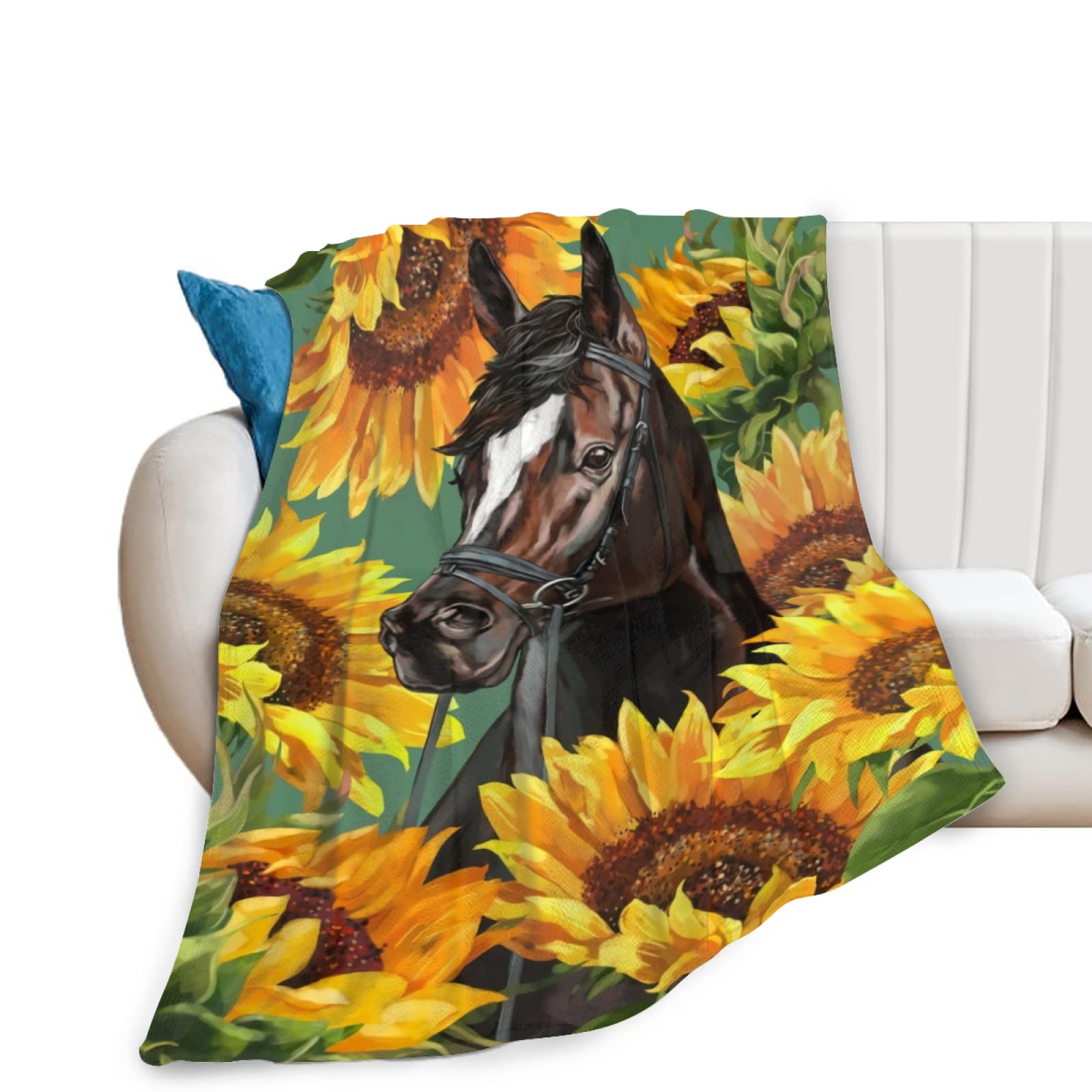

Одеяло с изображением лошади и подсолнуха, фермерское животное, цветочные пледы на все времена года, дикая природа, мягкое фланелевое одеяло для дивана для детей и мальчиков 135x200cm-EU-Single