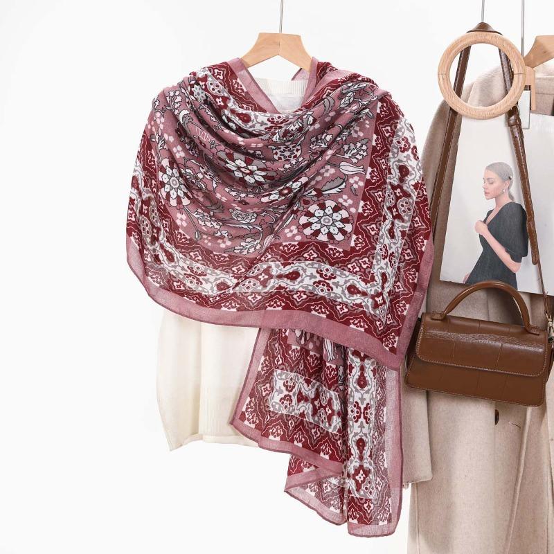 Women's Retro Cotton and Linen Printed Scarf Versatile Size Sunscreen Long Yarn Shawl E-commerce