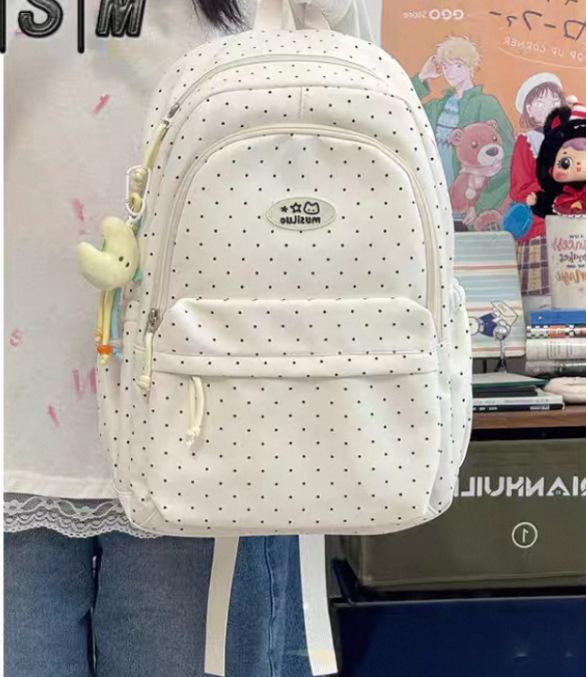 Schoolbag Small Fresh Sweet Cute Japanese College Wind Polka Dot Backpack Junior High School Students Casual Light Large Capacity Backpack