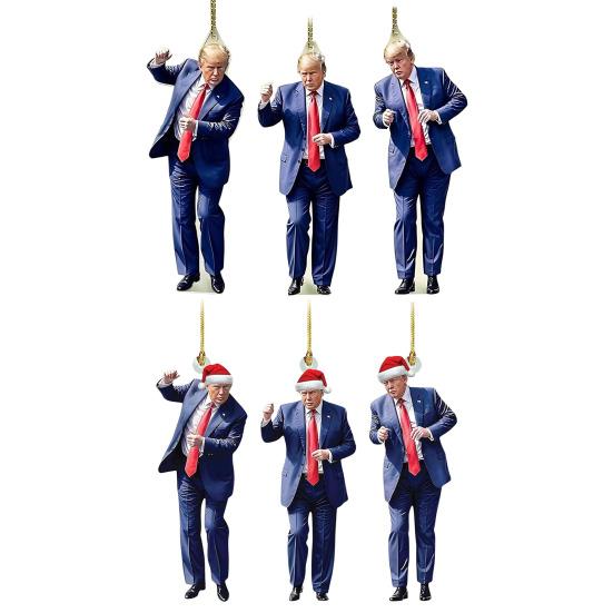 3 Pcs Trump Christmas Ornament 2D Acrylic Santa Hat Trump Pendant Car