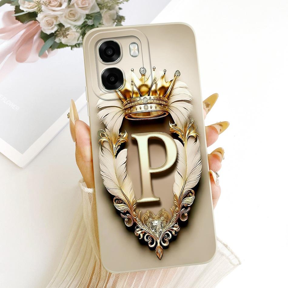 For OPPO A6X A6 A6T Pro 4G 5G 2026 Feather Crown Initial Letter Phone Case For Oppo A6 A6x A6t Pro Soft Silicone Covers Bumpers