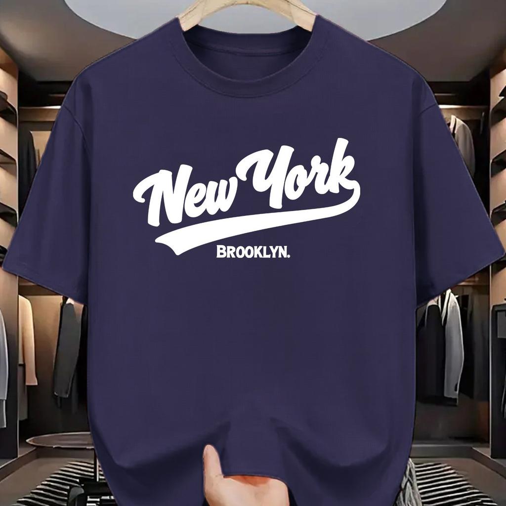 Camiseta de Manga Corta Casual Deportiva de Algodón de Moda para Hombre Verano Holgada Estampado de Letras de Nueva York Brooklyn Cuello Redondo Top