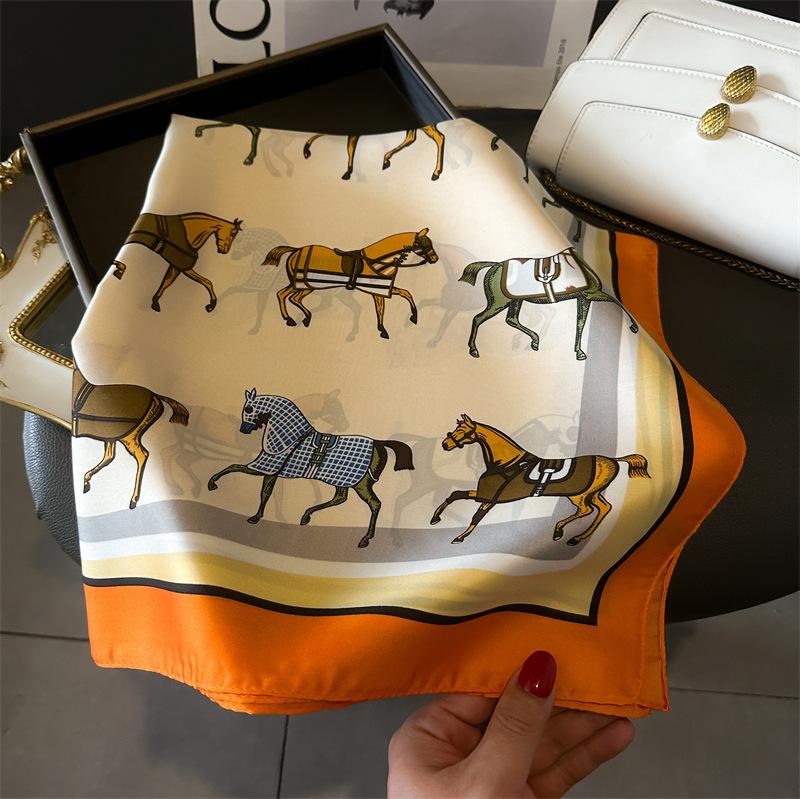 Spring/Summer Breathable Horse Print Neckerchief Fashion 70cm Square Scarf Women’s Temperamental Imitation Silk Bandannas
