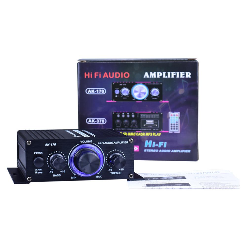 

AK-170 Mini HiFi Audio Amplifier 12V 2.0CH Stereo Amp 20Wx2 With Bass Treble Control For Car Home Speakers