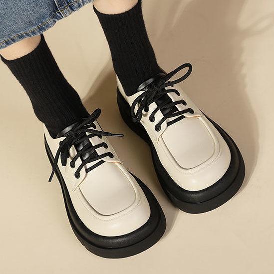 

Маленькие кожаные туфли женские на шнуровке в британском стиле на платформе лоферы весна и осень 2025 новая мода студенческие туфли с большой головой jk одинарные туфли 40