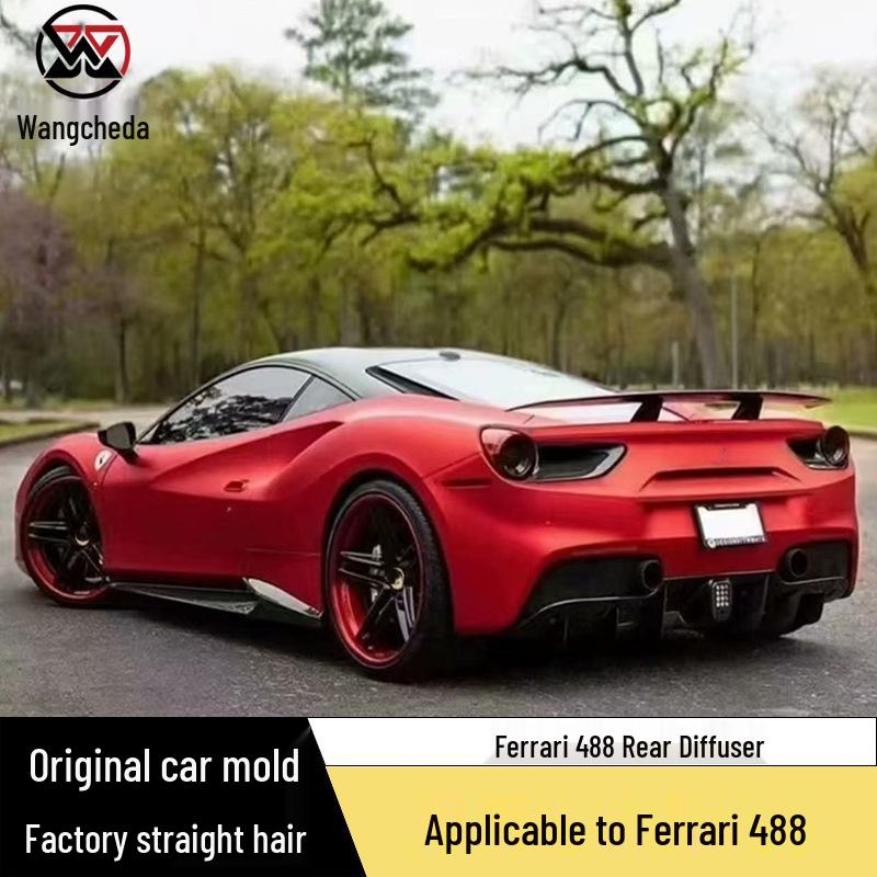 Designed for Ferrari 488: Carbon Fiber Rear Lip Spoiler and Lower Bumper N Body Kit Options.