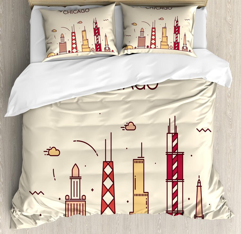 Skyline Duvet Cover Set for Adults Queen King Lightweight Quilt Cover with 2 Pillowcases City Buildings Bedding Set No Comforter