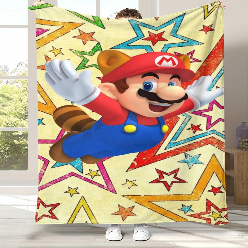 Retro M-Mario Bros Game Cartoon Flannel Blanket,Ultra Soft Warm Plush Throw for Home Bedroom Bed Sofa Cover Camping Picnic gift