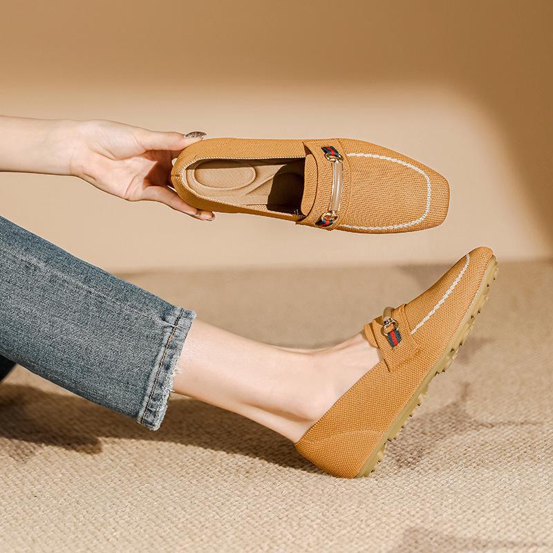 

2025 Женские туфли с плоской косой подошвой, противоскользящая резиновая подошва, повседневные лоферы, мокасины, удобные простые туфли-бобы 36(Foot23cm) коричневый