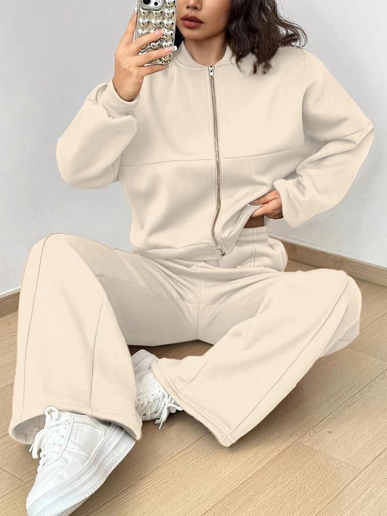 Women's Casual Sports Set: Cardigan Sweatshirt & Long Pants