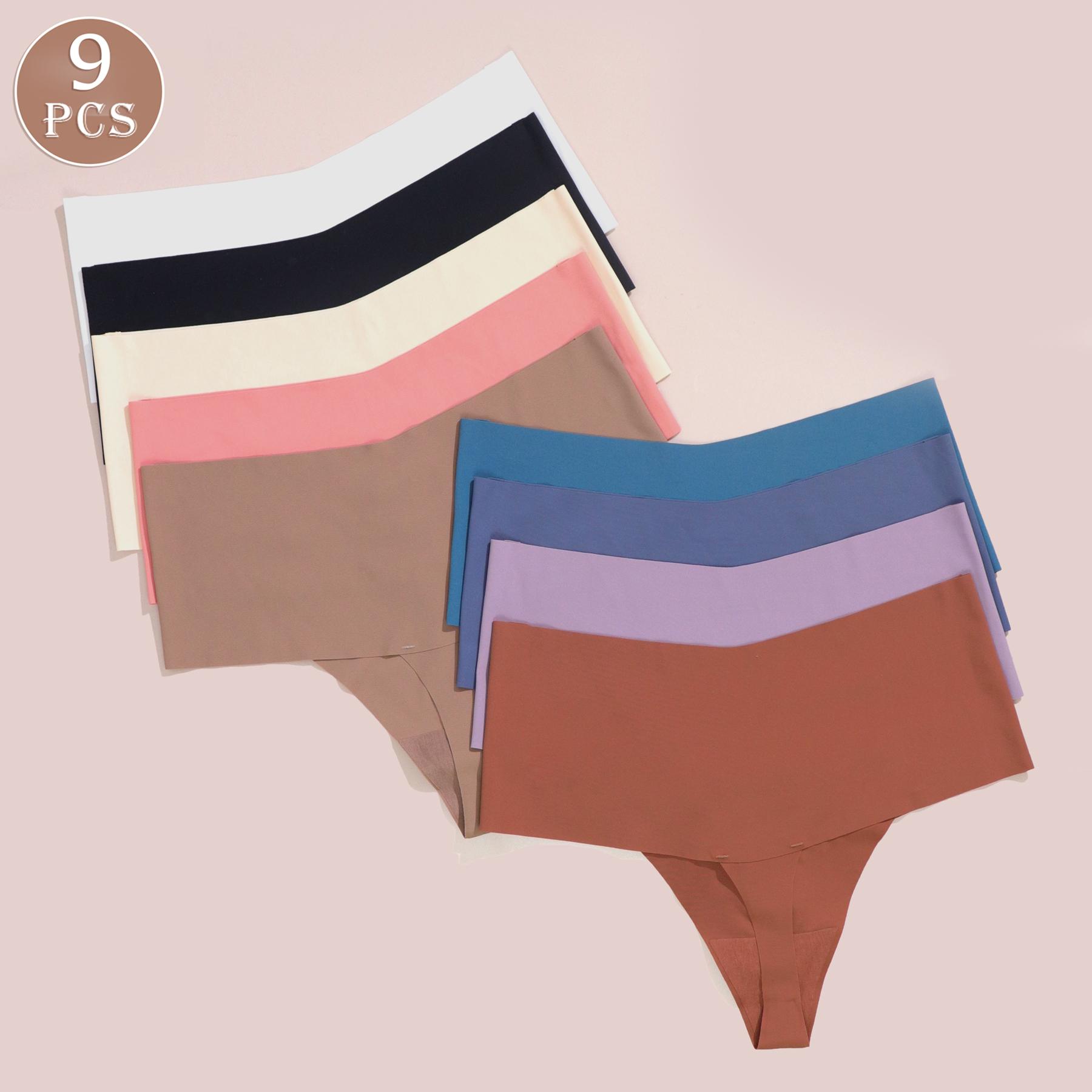 

Женские бесшовные однотонные трусики с Т-образной спинкой, треугольные трусики с высокой талией, удобные бесшовные стринги с V-образной талией, 9 шт./упак. M разноцветный