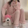 2024 Women's Long-Sleeve V-Neck Ribbed Cotton Pajama Set - Sweet Princess Style, Solid Color, Large Size, Ideal for Spring and Autumn.