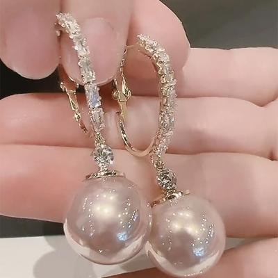 Zircon Circle Pearl Earrings Women's High-end Light Luxury Geometric Earrings Exquisite French Retro Earrings