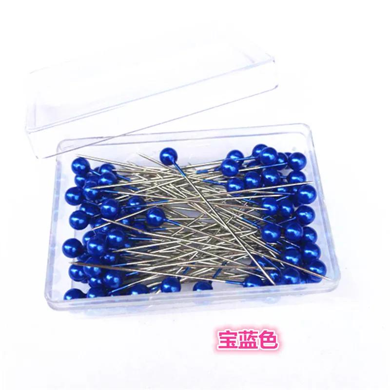 100Pcs/Box 38cm Colorful Round Pearl Head Needles Stitch Straight Push Sewing Pins For Dressmaking DIY Sewing Tools Positioning