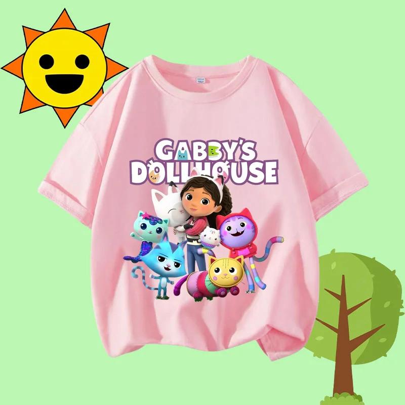 Disney Princess Cartoon Print Cute and Trendy Sports Shirt for Girls, Summer T-shirt Gabby Children's Crew-neck Short-sleeved