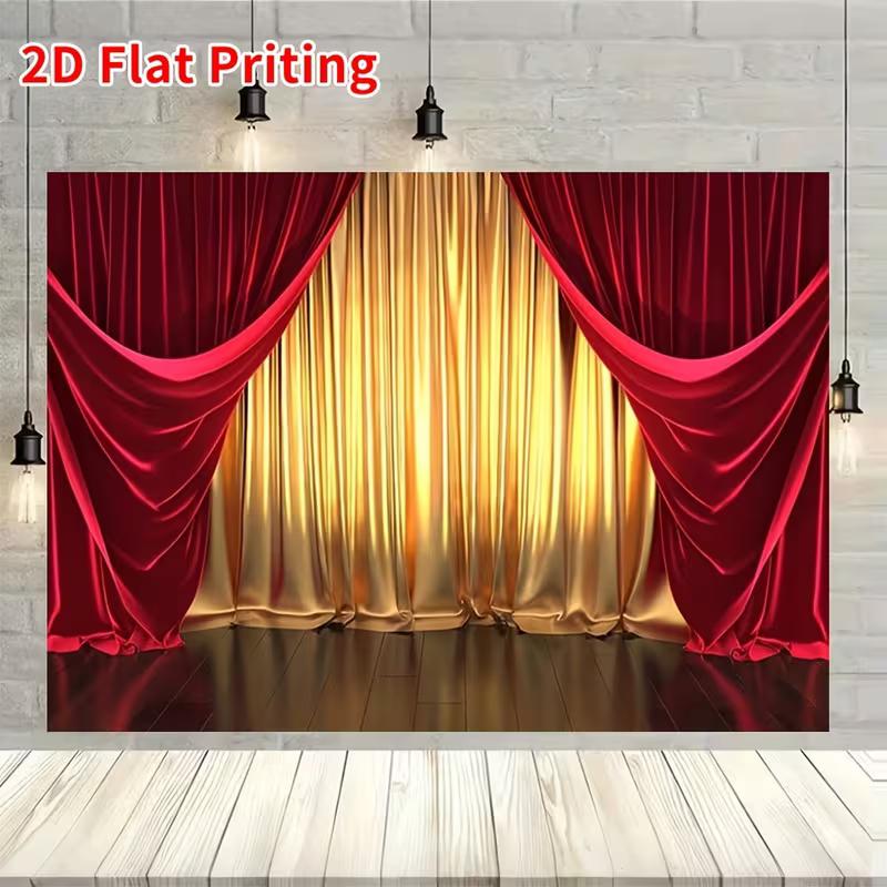2D Red Gold Curtain Stage Photo Backdrop Gala Party Decor Cloth