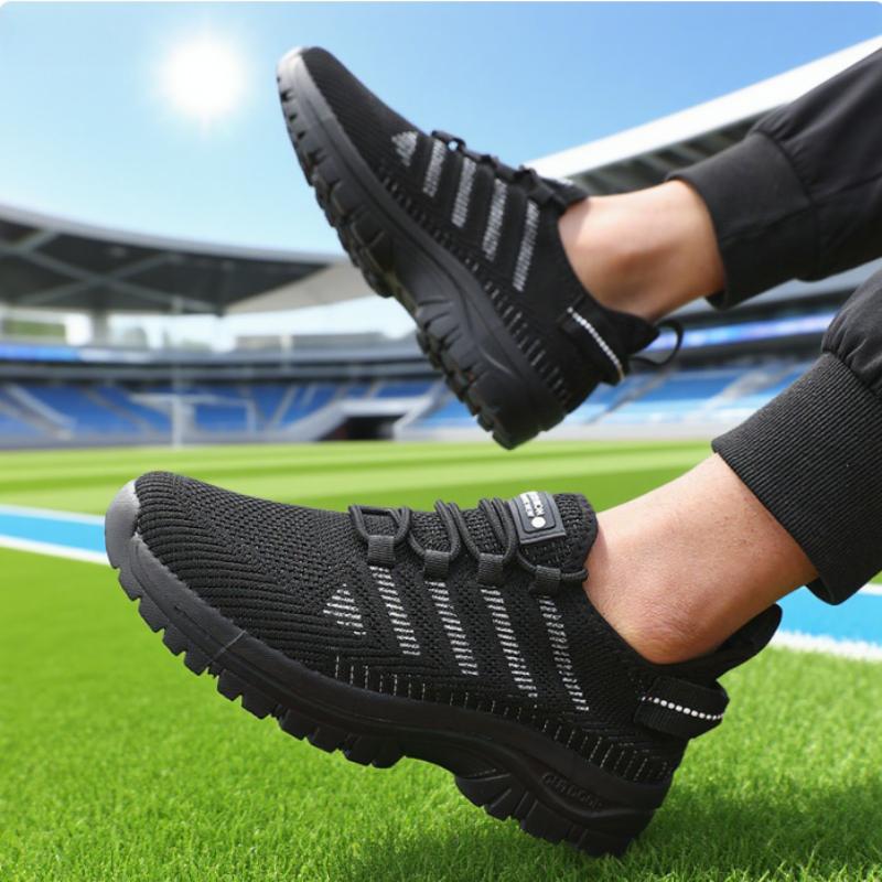 Men'S Casual Mesh Shoe Breathable Knitted Comfortable Outdoor Flat Walking Shoes Trendy Striped Design Jogging Shoe Sneakers Men