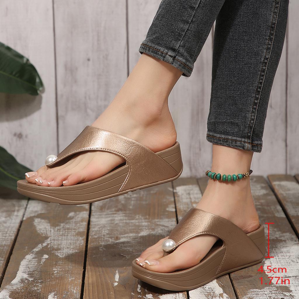 Fashion 2025 New Arrival Casual Beach Slippers With Rhinestones Glitter For Women Fashionable Wedge Heeled Thongs Thick Soles Sandals